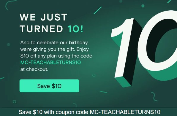 Save $10 On All Teachable Plans