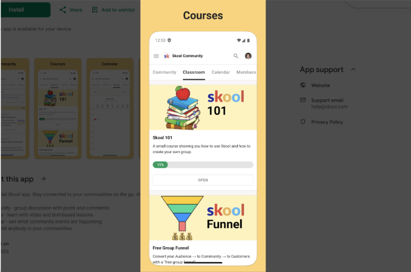 Skool - Access through Mobile App