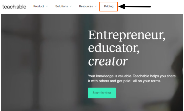 Teachable Website & Go To The Pricing Section