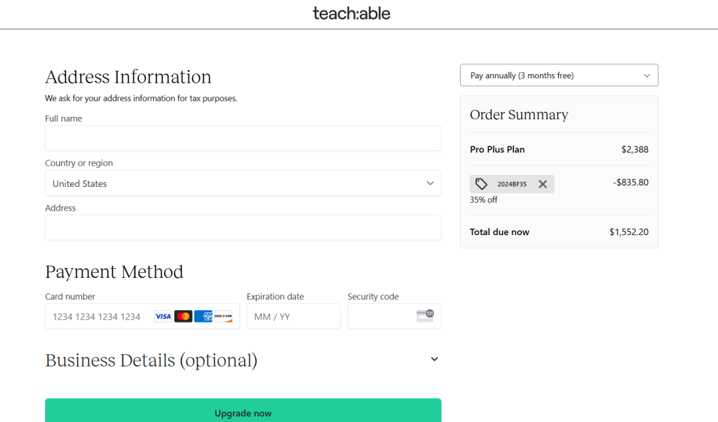 Teachable Checkout Page