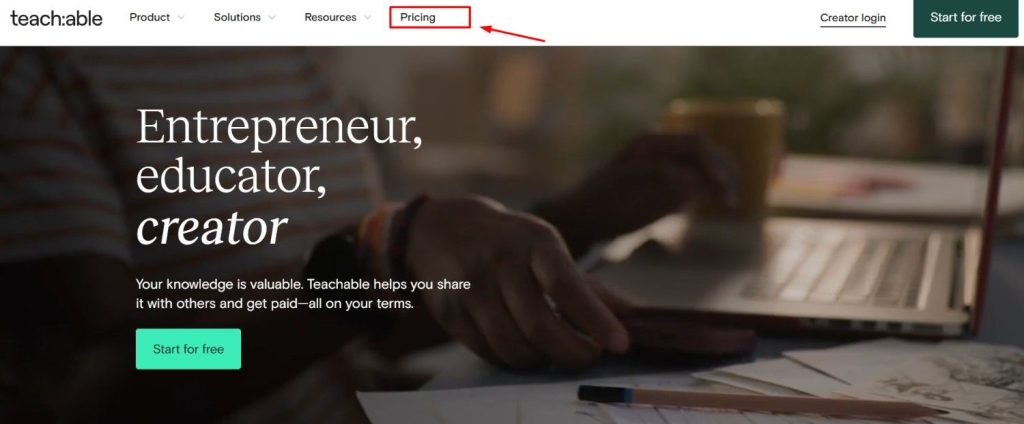 Teachable Website & Click On Pricing 
