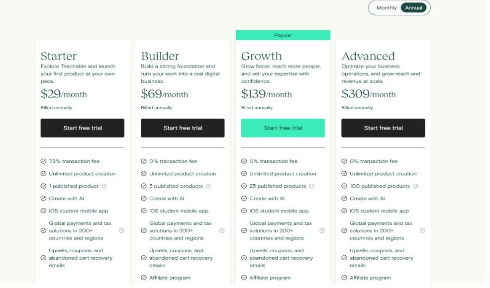Teachable Pricing Teachable Pricing